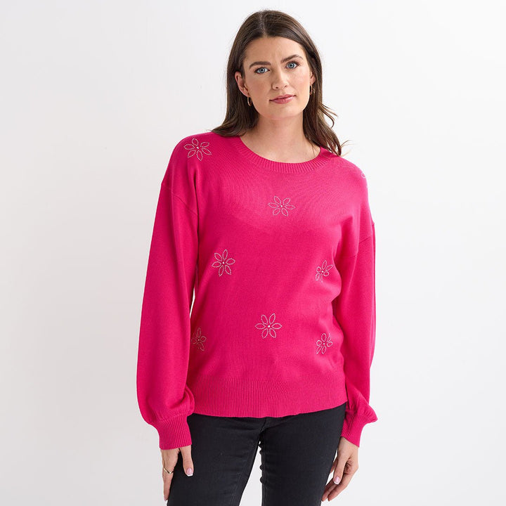 Ladies Cerise Flower Jumper from You Know Who's