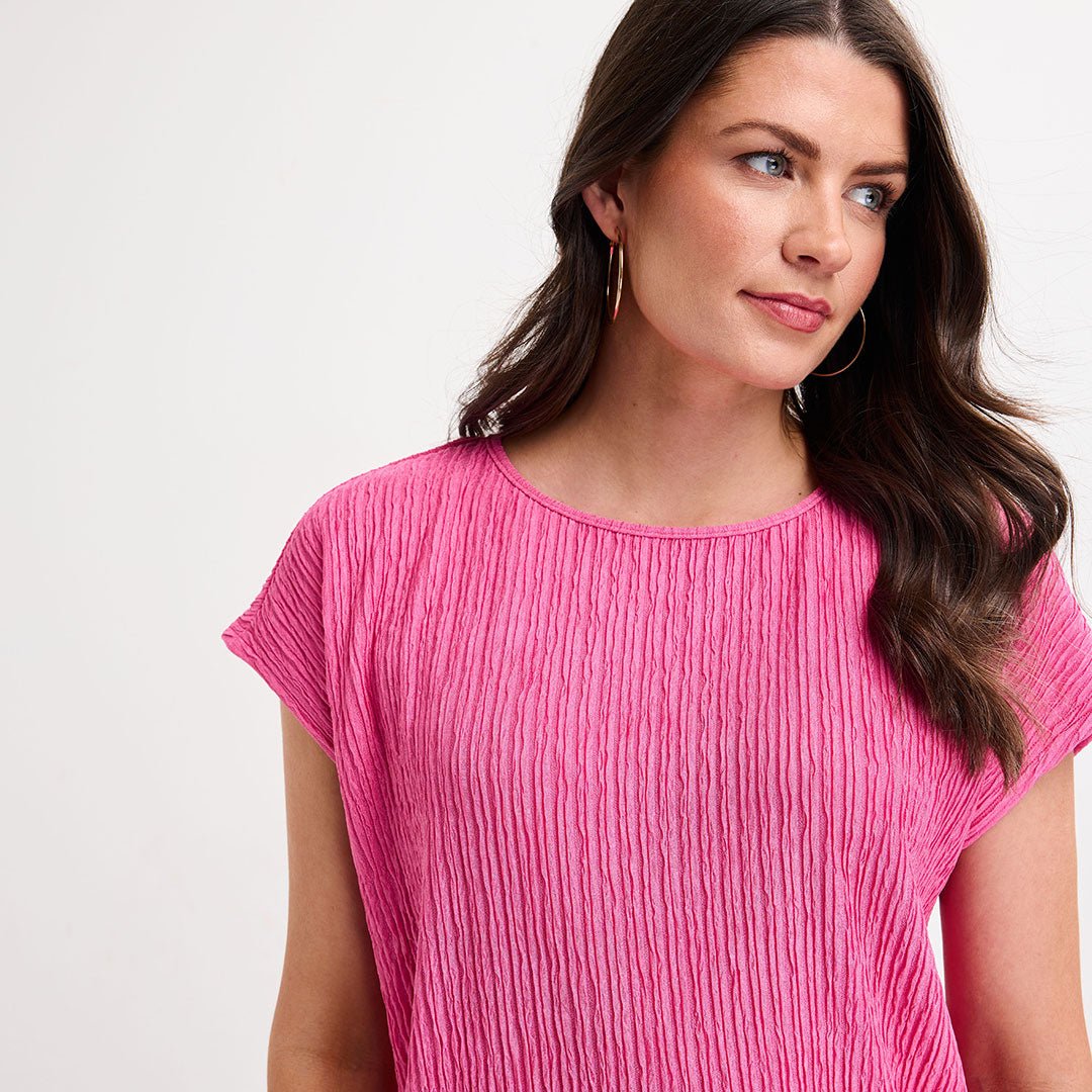 Ladies Cerise Sleeveless Plisse Top from You Know Who's