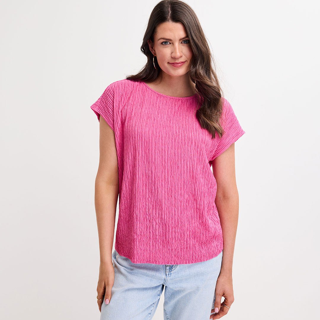 Ladies Cerise Sleeveless Plisse Top from You Know Who's