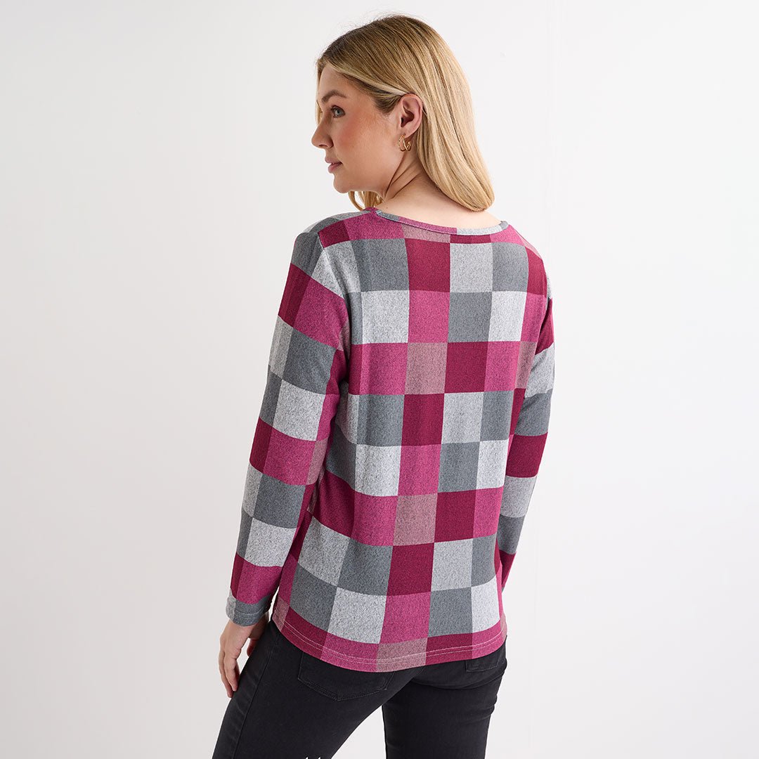 Ladies Cerise Square Printed Top from You Know Who's