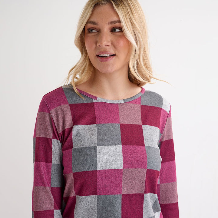 Ladies Cerise Square Printed Top from You Know Who's