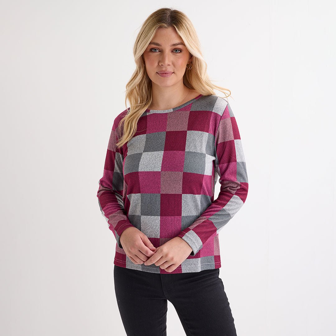 Ladies Cerise Square Printed Top from You Know Who's
