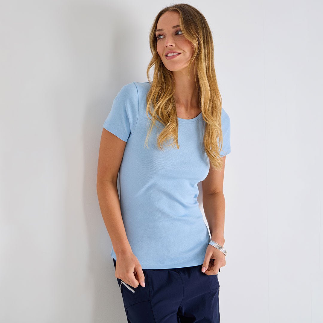 Ladies Chambray Blue Crew Neck T-Shirt from You Know Who's