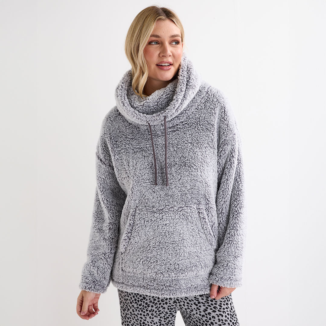 Ladies Charcoal Cowl Neck Fleece Top from You Know Who's