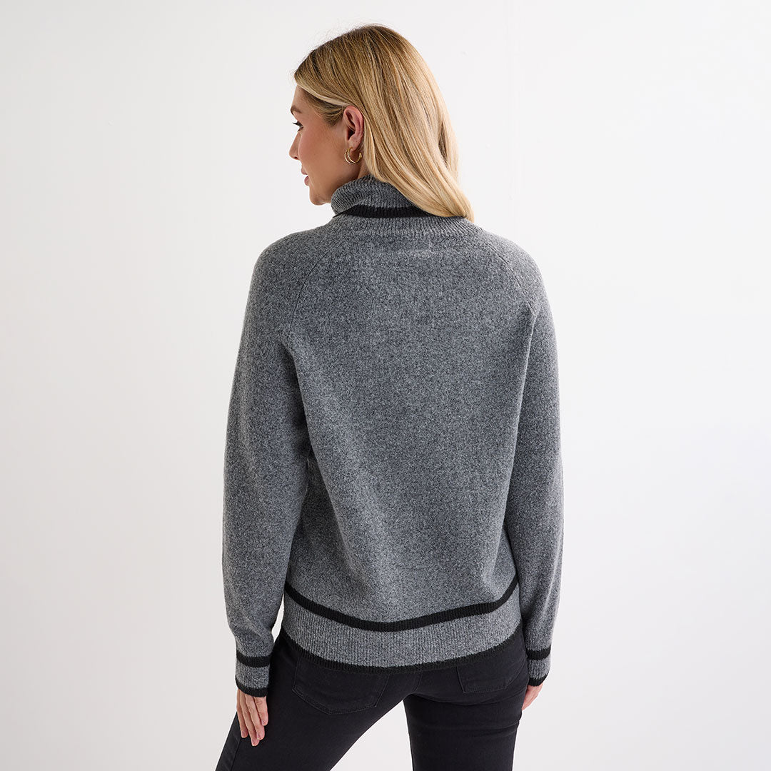 Ladies Charcoal Tipped Roll Neck Jumper from You Know Who's