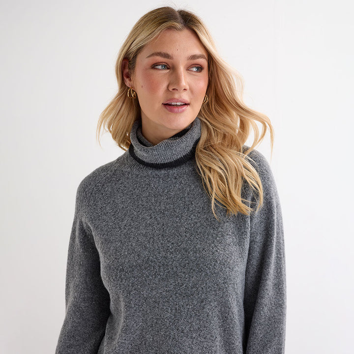 Ladies Charcoal Tipped Roll Neck Jumper from You Know Who's