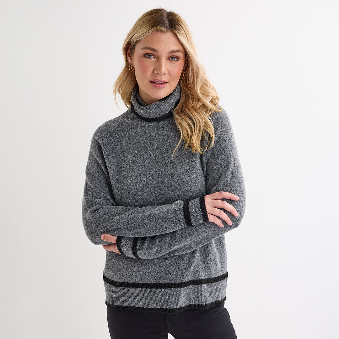 Ladies Charcoal Tipped Roll Neck Jumper from You Know Who's