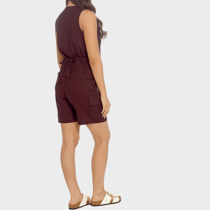 Ladies Chocolate Linen Blend Cargo Shorts from You Know Who's