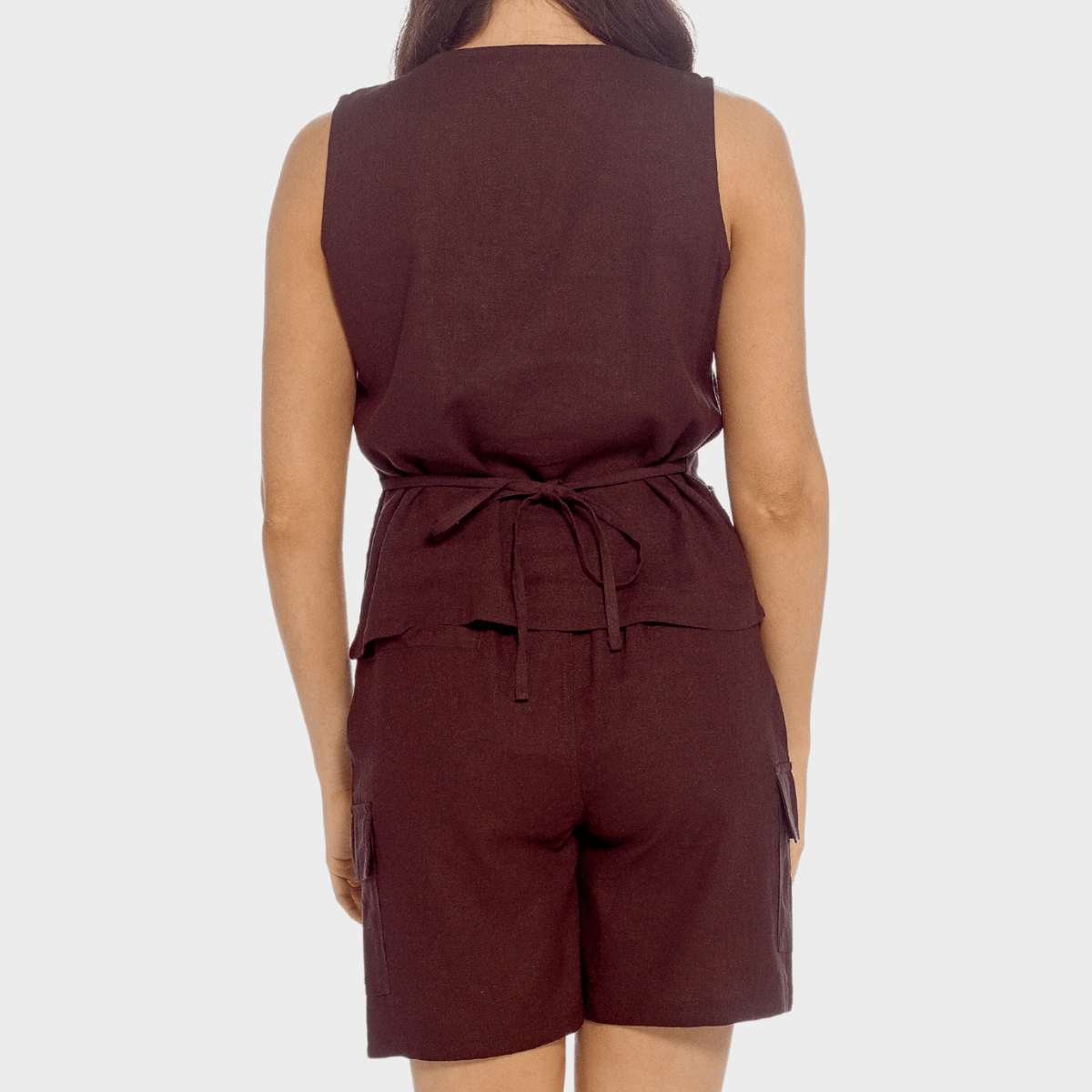 Ladies Chocolate Linen Blend Waistcoat from You Know Who's