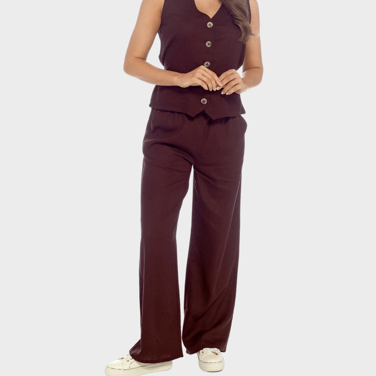 Ladies Chocolate Linen Blend Wide Leg Trouser from You Know Who's