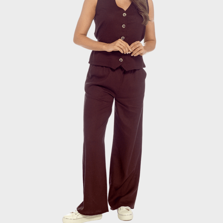 Ladies Chocolate Linen Blend Wide Leg Trouser from You Know Who's