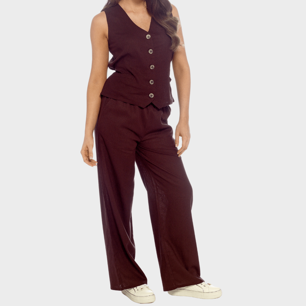 Ladies Chocolate Linen Blend Wide Leg Trouser from You Know Who's