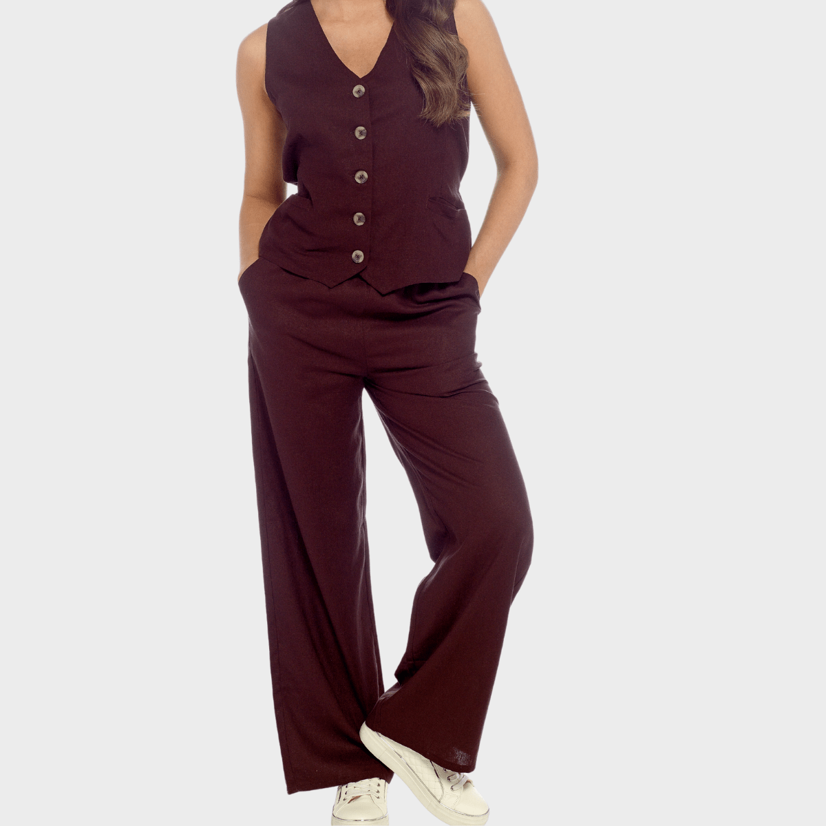 Ladies Chocolate Linen Blend Wide Leg Trouser from You Know Who's
