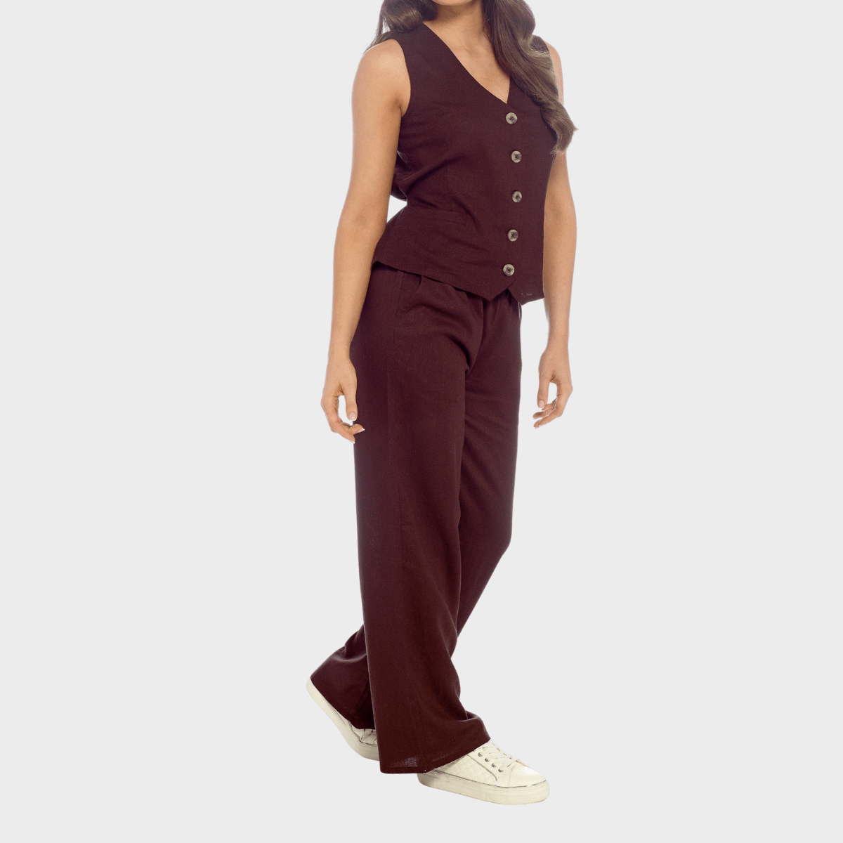 Ladies Chocolate Linen Blend Wide Leg Trouser from You Know Who's