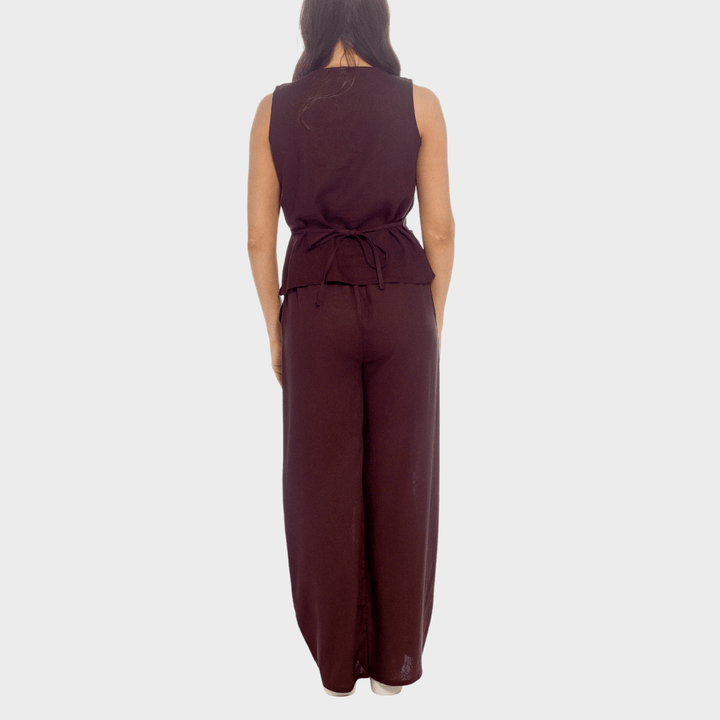 Ladies Chocolate Linen Blend Wide Leg Trouser from You Know Who's