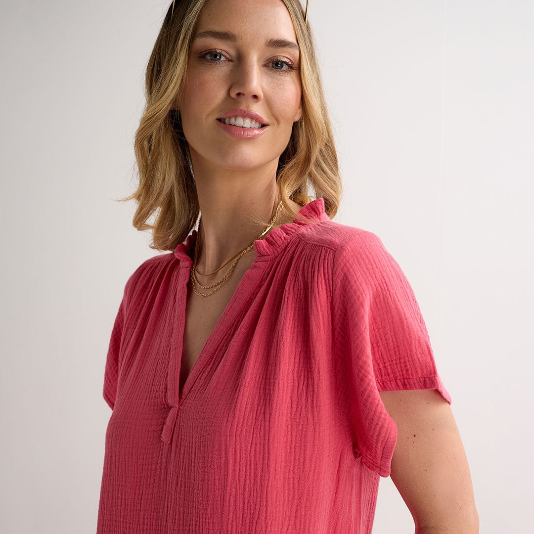Ladies Coral Double Cloth V Neck Dress from You Know Who's