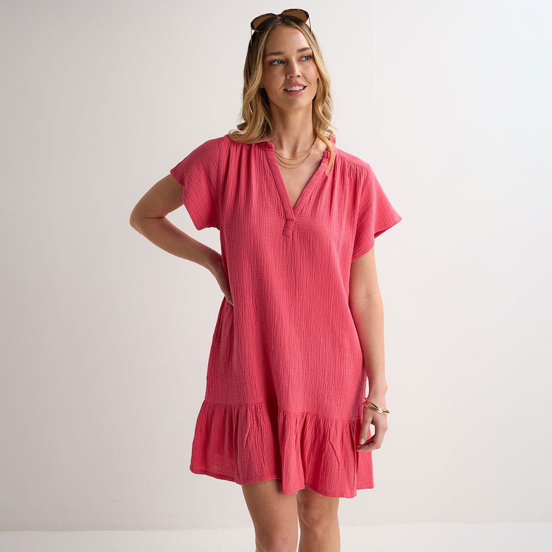 Ladies Coral Double Cloth V Neck Dress from You Know Who's