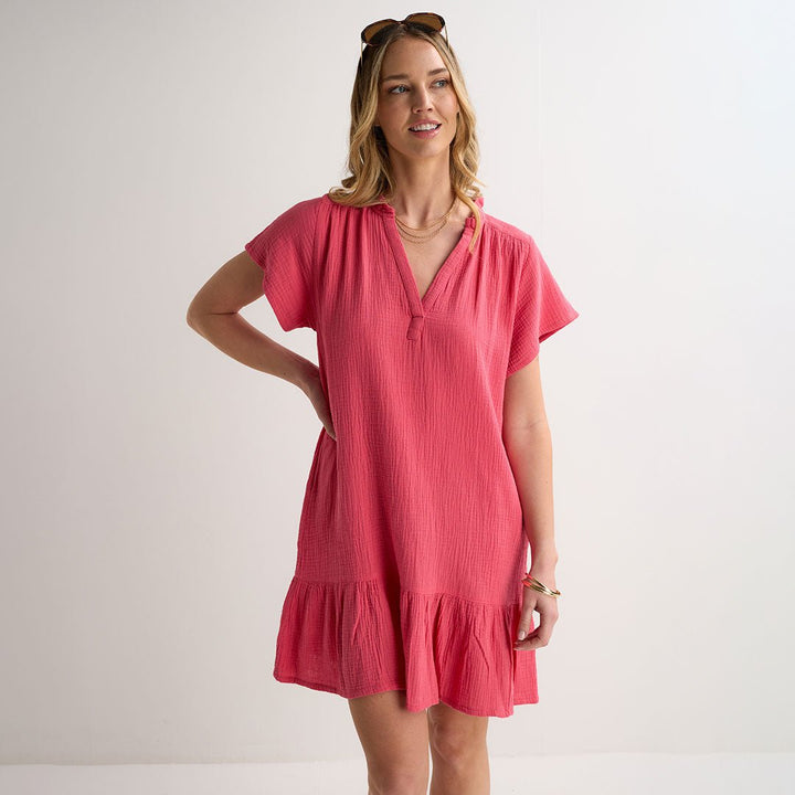 Ladies Coral Double Cloth V Neck Dress from You Know Who's