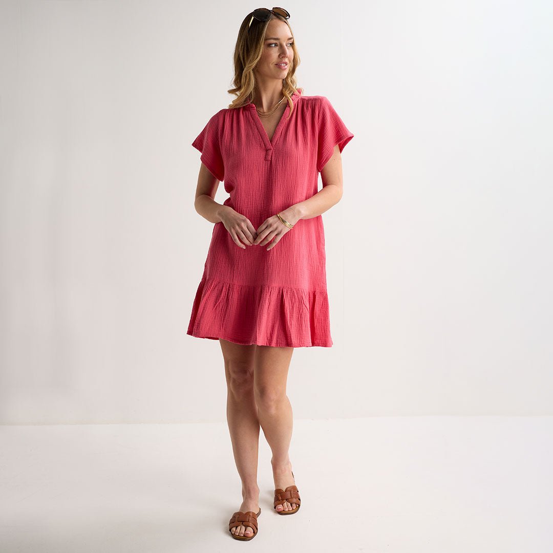 Ladies Coral Double Cloth V Neck Dress from You Know Who's