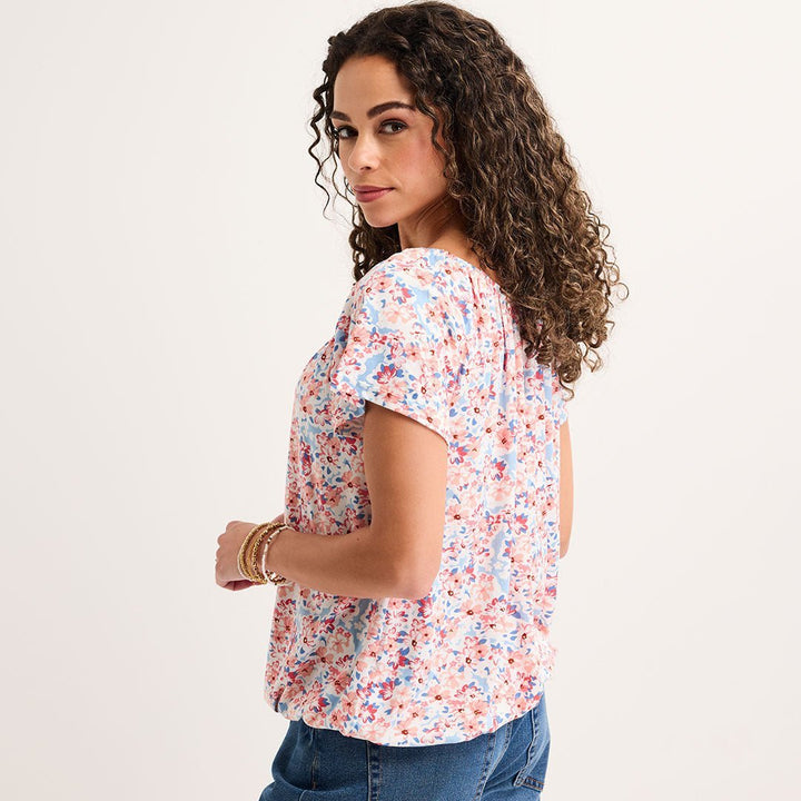 Ladies Coral Printed Gypsy Top from You Know Who's