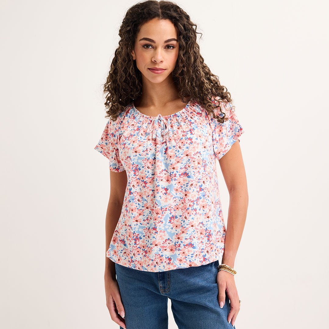 Ladies Coral Printed Gypsy Top from You Know Who's