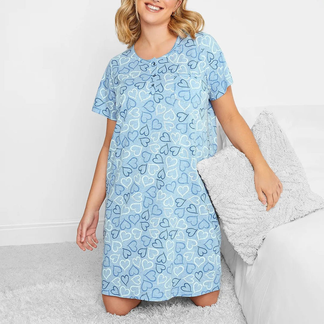 Ladies Cotton Curve Blue Hearts Nightdress from You Know Who's