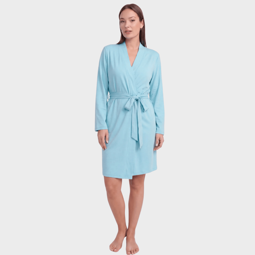 Ladies Cotton Dressing Gown Aqua from You Know Who's