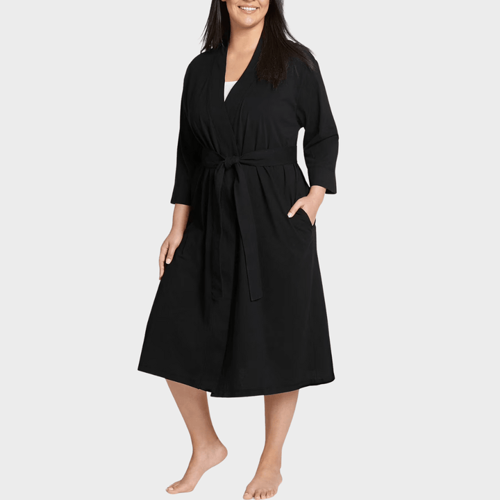Ladies Cotton Dressing Gown Black from You Know Who's
