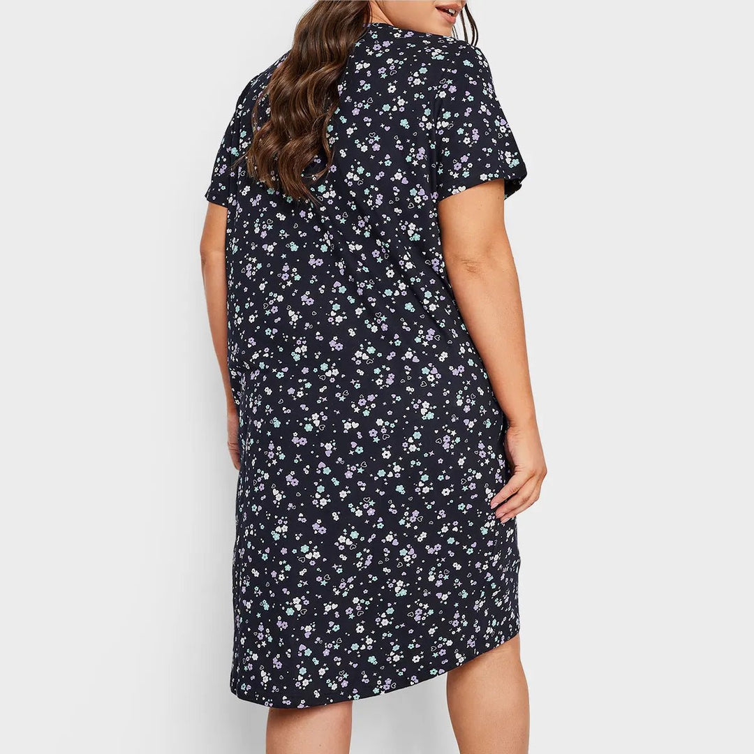 Ladies Cotton Navy Floral Heart Nightdress from You Know Who's