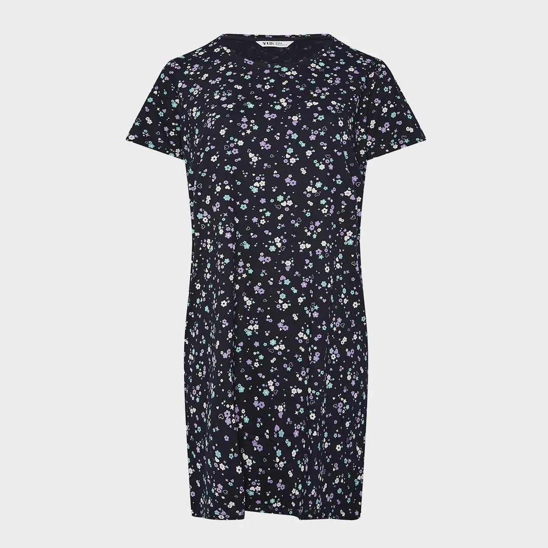 Ladies Cotton Navy Floral Heart Nightdress from You Know Who's