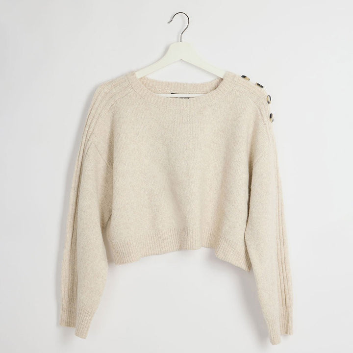Ladies Cream Button Shoulder Cropped Jumper from You Know Who's