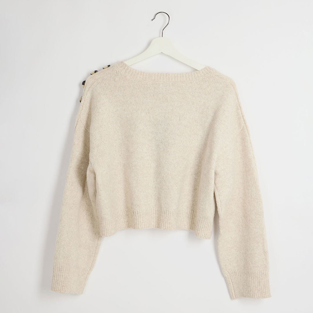 Ladies Cream Button Shoulder Cropped Jumper from You Know Who's