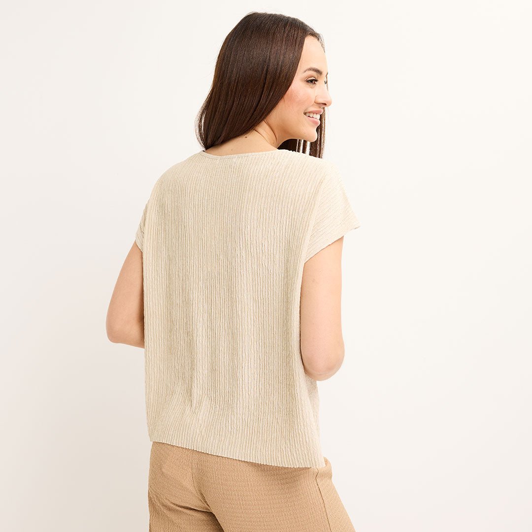 Ladies Cream Sleeveless Plisse Top from You Know Who's