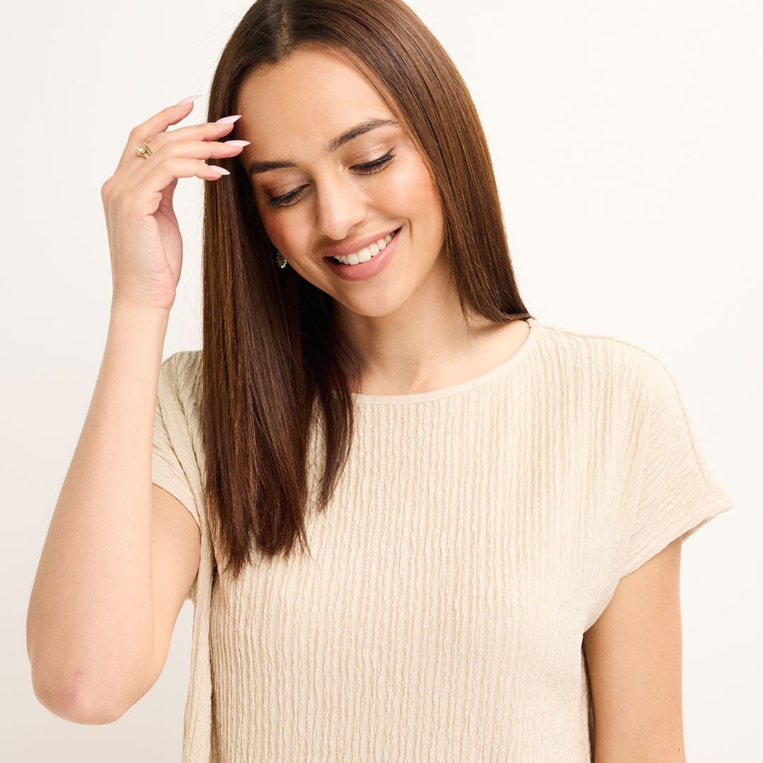 Ladies Cream Sleeveless Plisse Top from You Know Who's