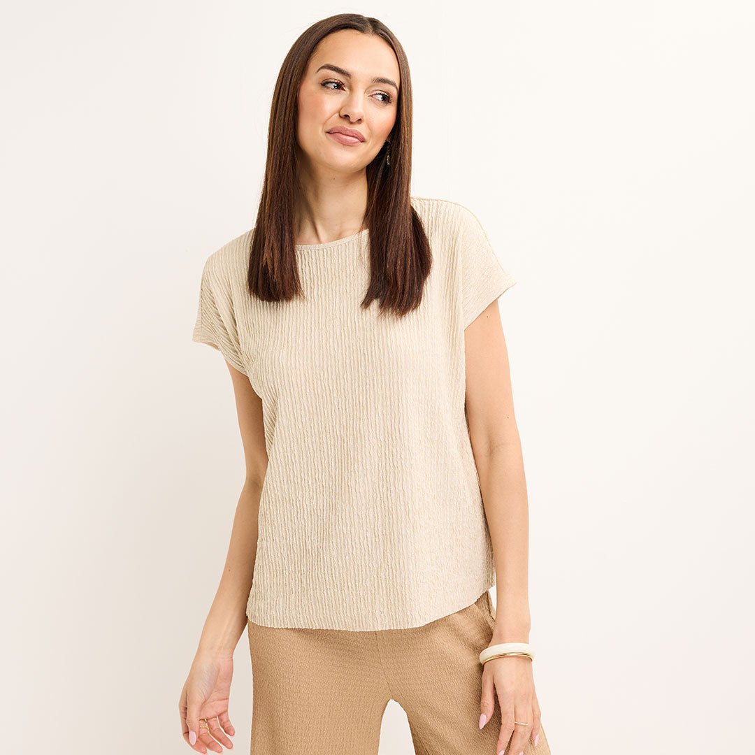 Ladies Cream Sleeveless Plisse Top from You Know Who's