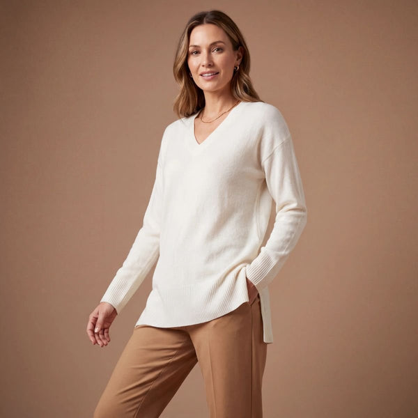 Ladies Cream V Neck Jumper from You Know Who's