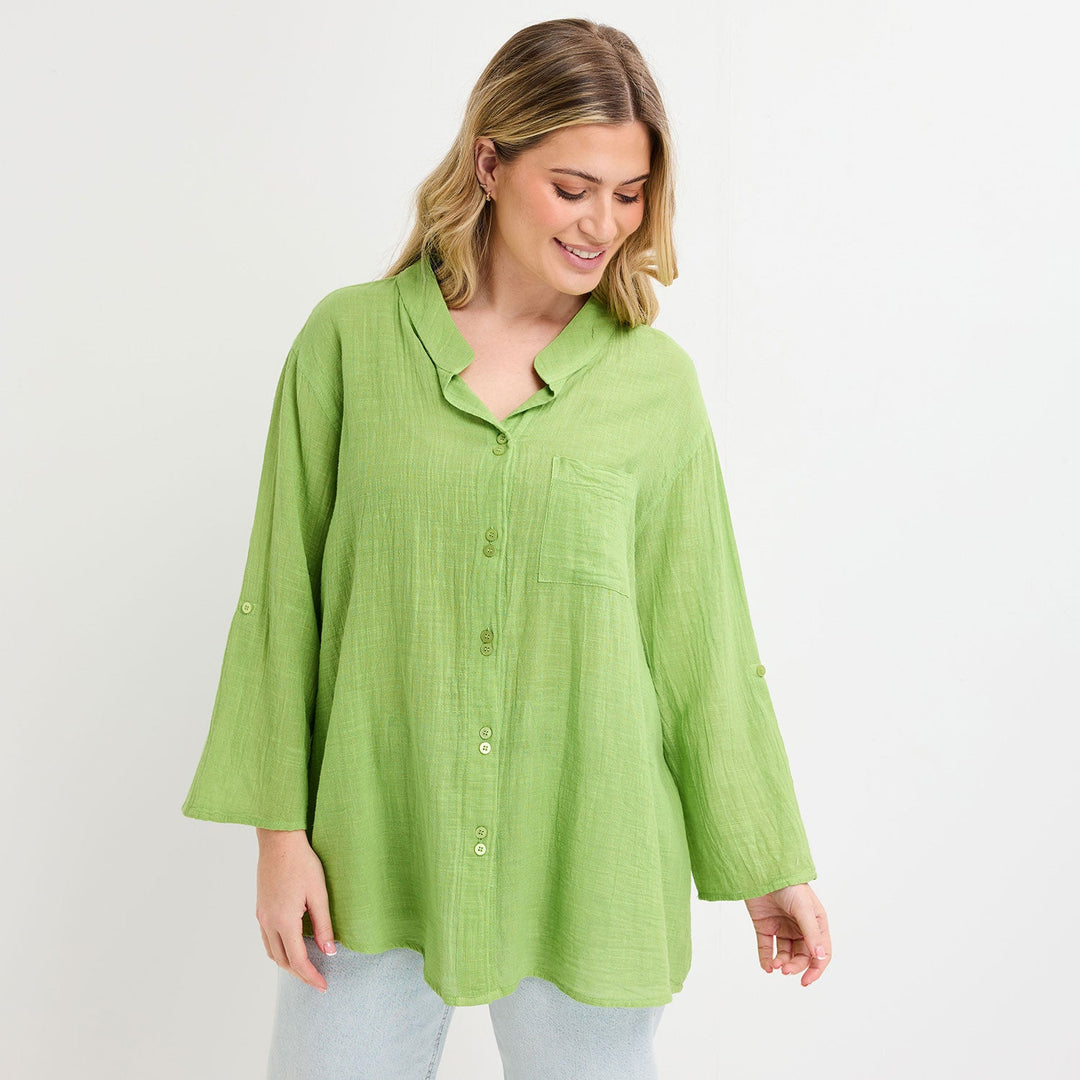 Ladies Crinkle Button Through Shirt from You Know Who's