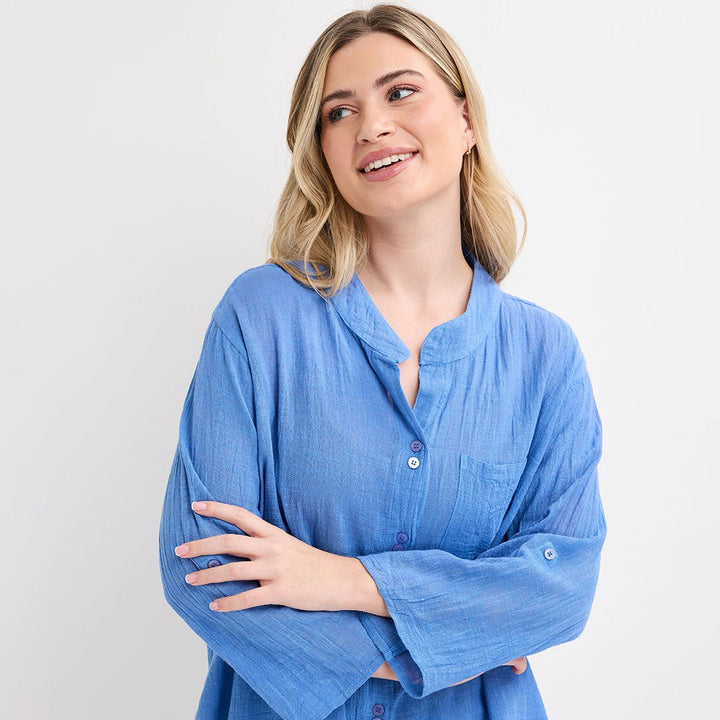 Ladies Crinkle Button Through Shirt from You Know Who's