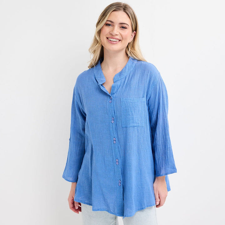 Ladies Crinkle Button Through Shirt from You Know Who's