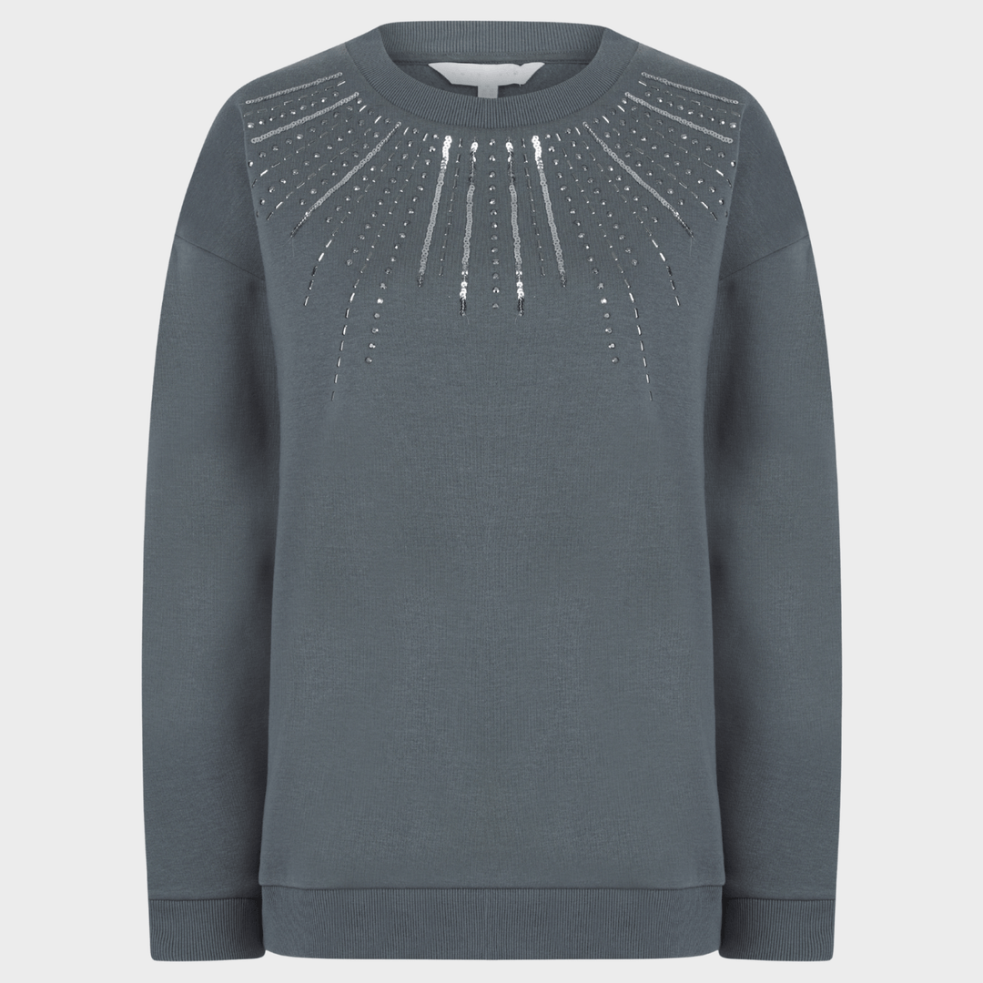 Ladies Dark Grey Sequin Neck Sweater from You Know Who's