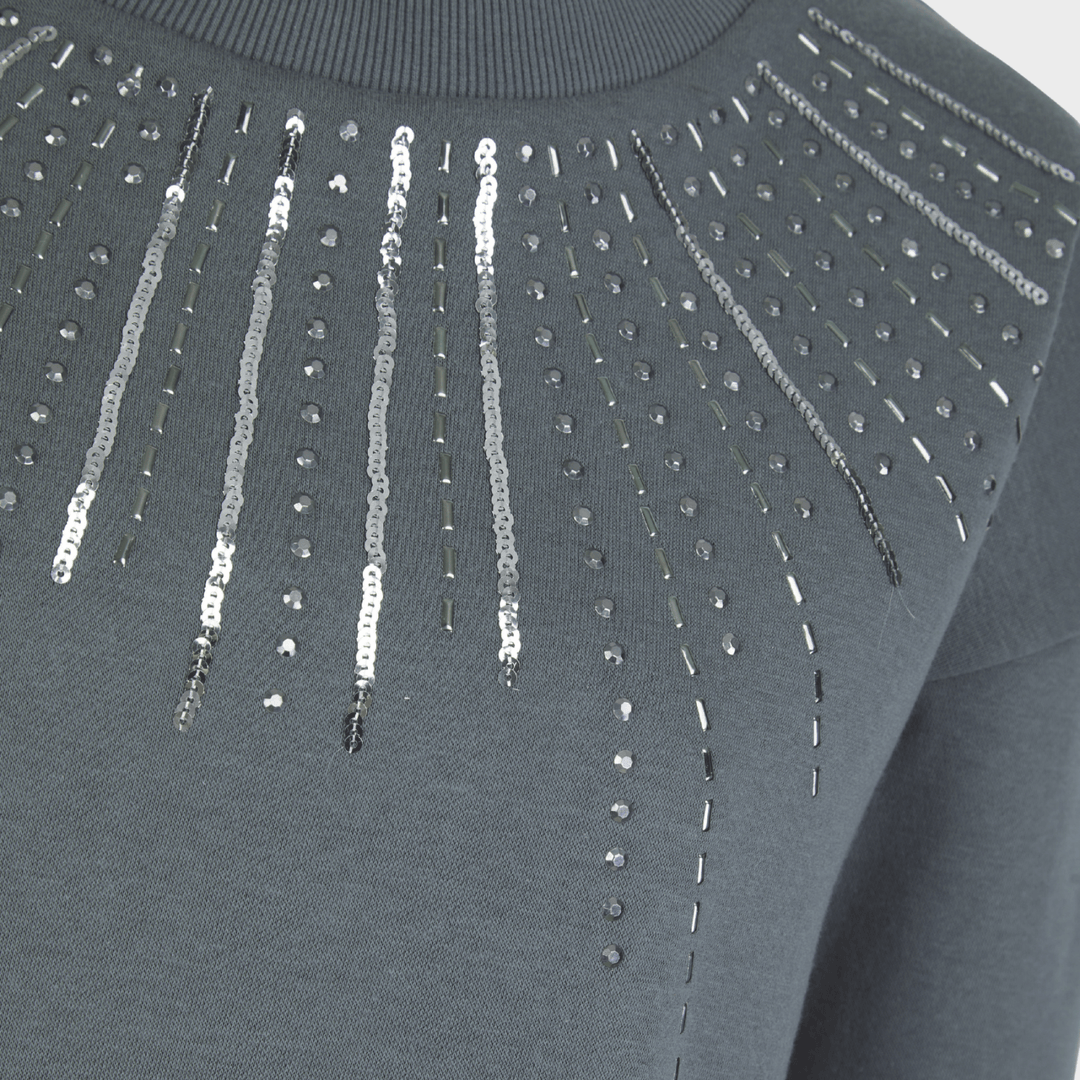Ladies Dark Grey Sequin Neck Sweater from You Know Who's