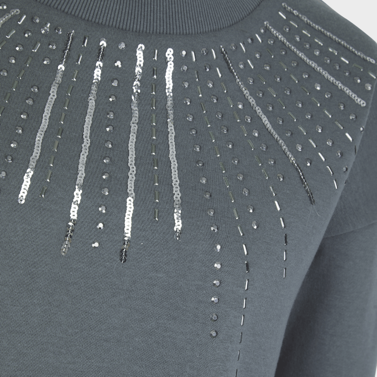 Ladies Dark Grey Sequin Neck Sweater from You Know Who's