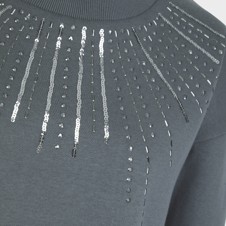 Ladies Dark Grey Sequin Neck Sweater from You Know Who's