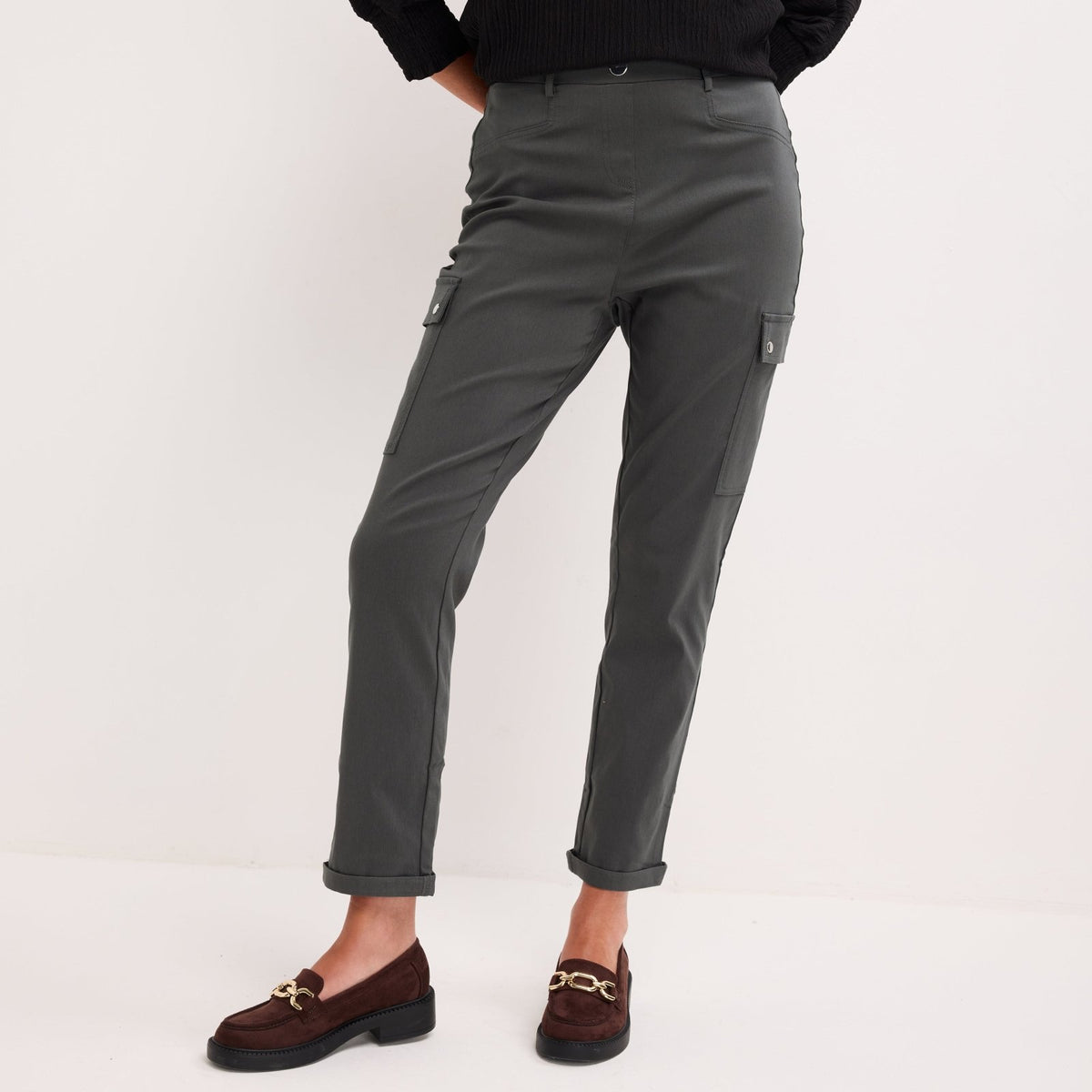 Ladies Dark Khaki Bengaline Combat Trouser from You Know Who's