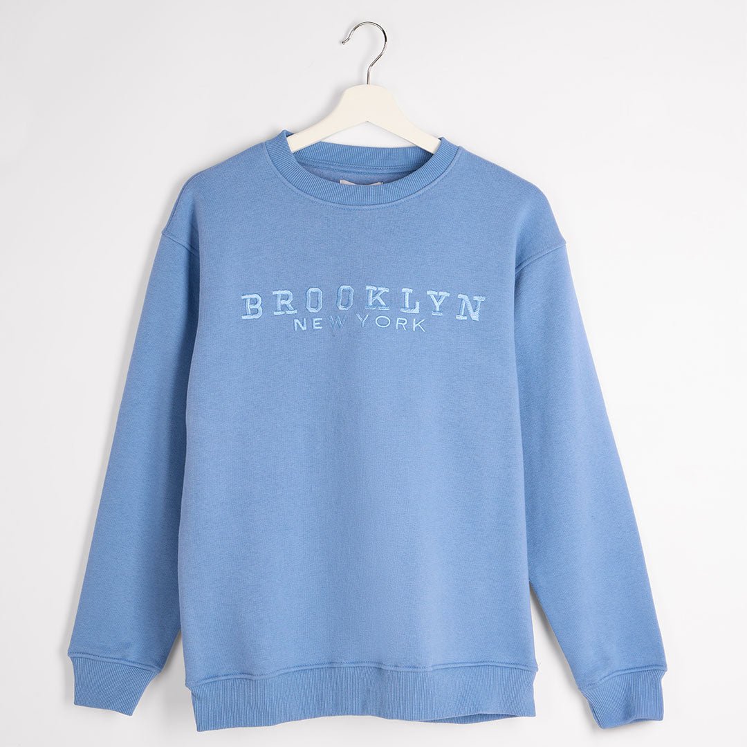 Ladies Denim Brooklyn Slogan Sweater from You Know Who's