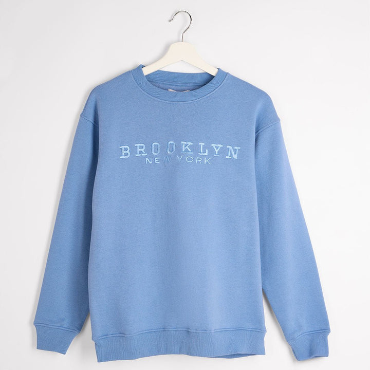 Ladies Denim Brooklyn Slogan Sweater from You Know Who's