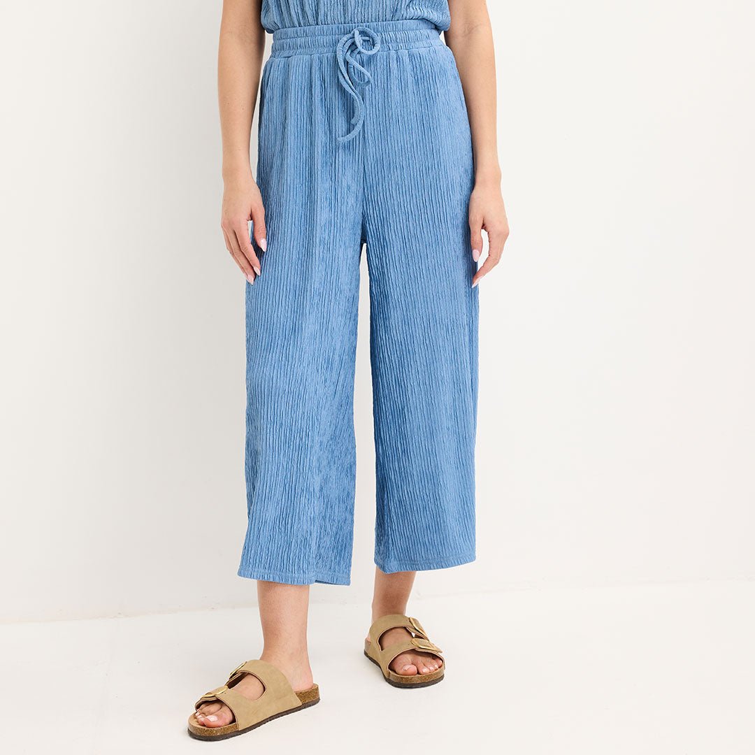 Ladies Denim Cropped Plisse Pants from You Know Who's