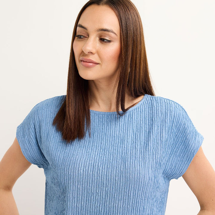 Ladies Denim Sleeveless Plisse Top from You Know Who's