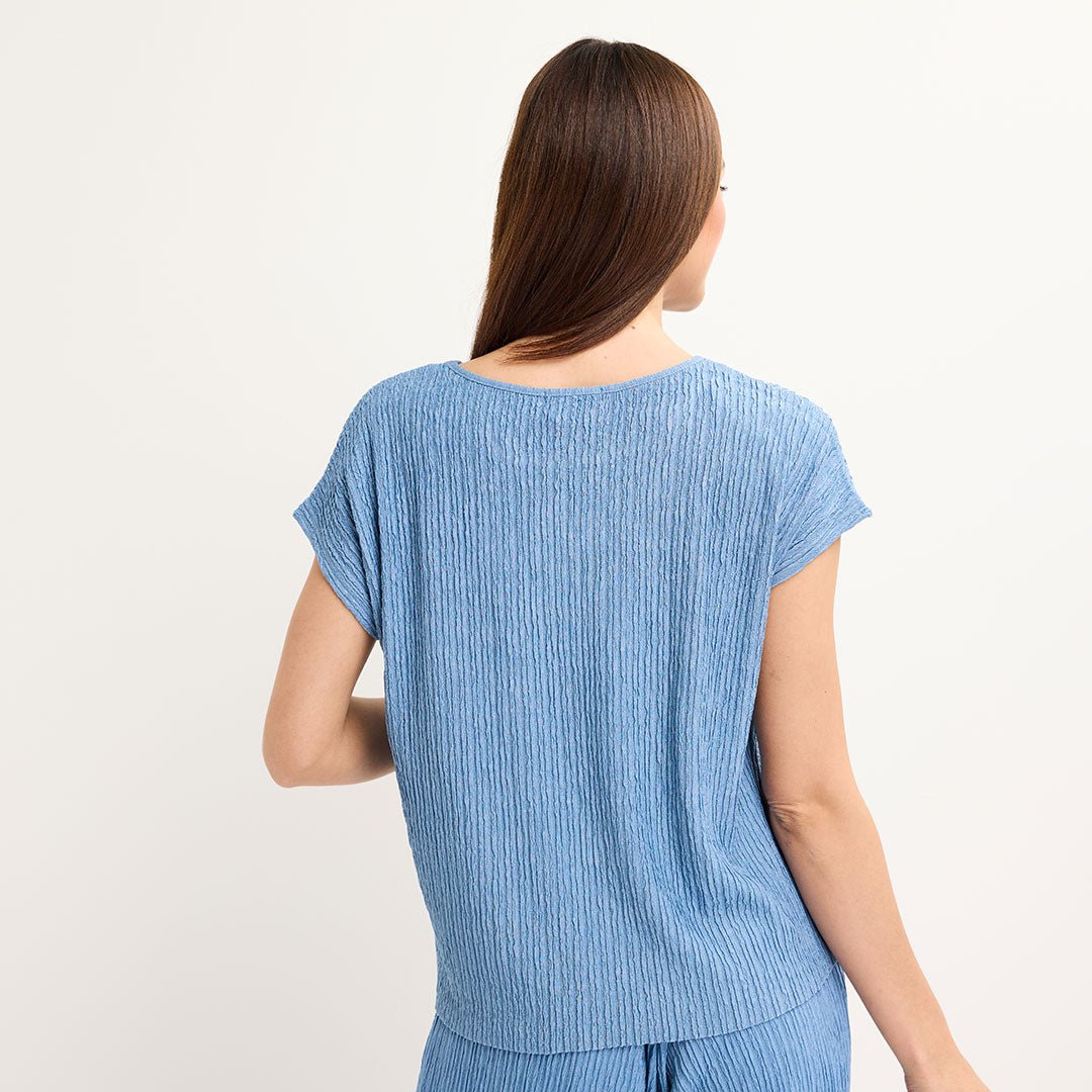 Ladies Denim Sleeveless Plisse Top from You Know Who's