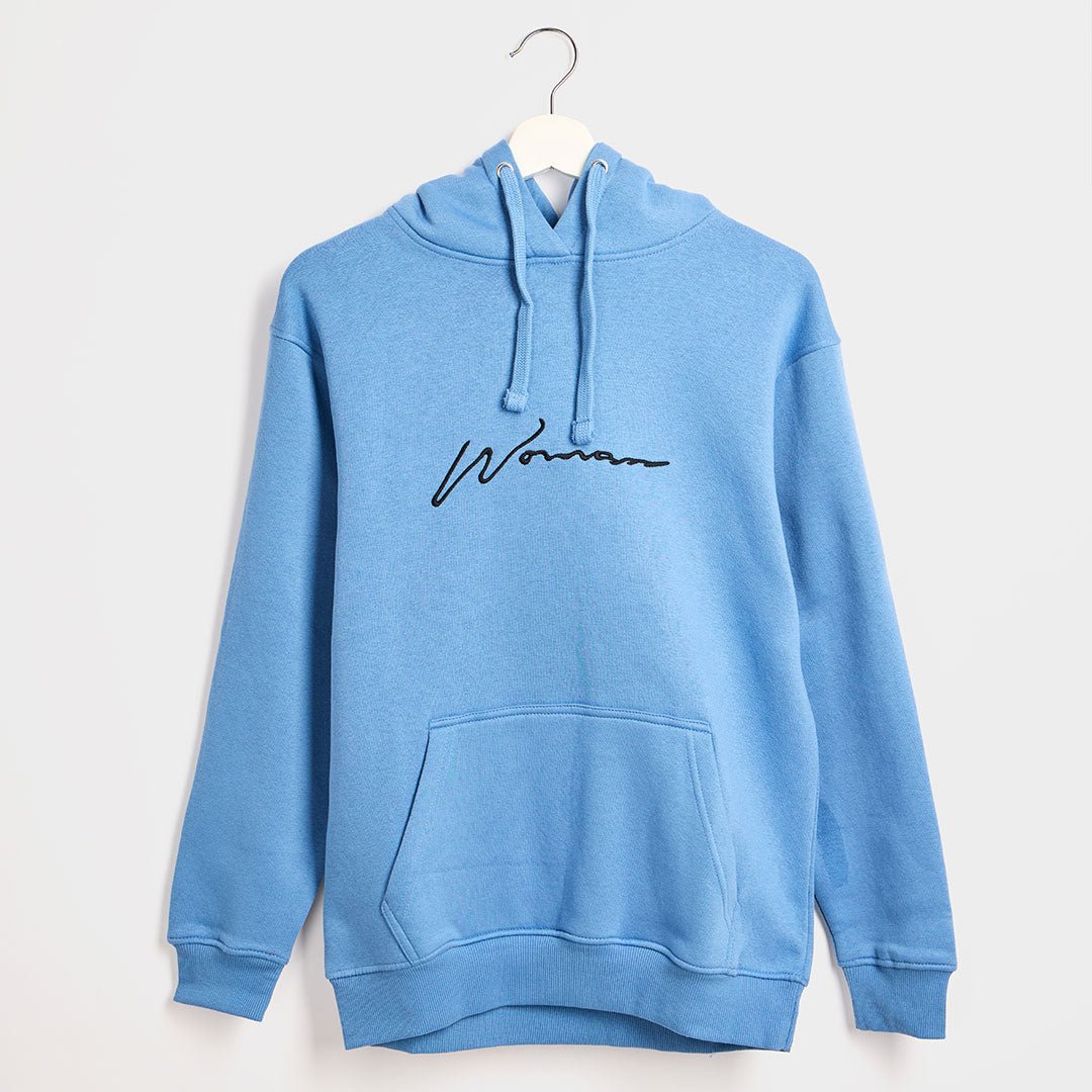 Ladies Denim Woman Slogan Hoodie from You Know Who's